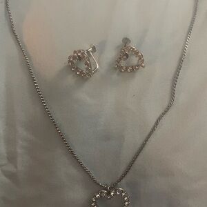 Heart-Shaped Vintage Krementz Rhinestone Silver Jewelry Set